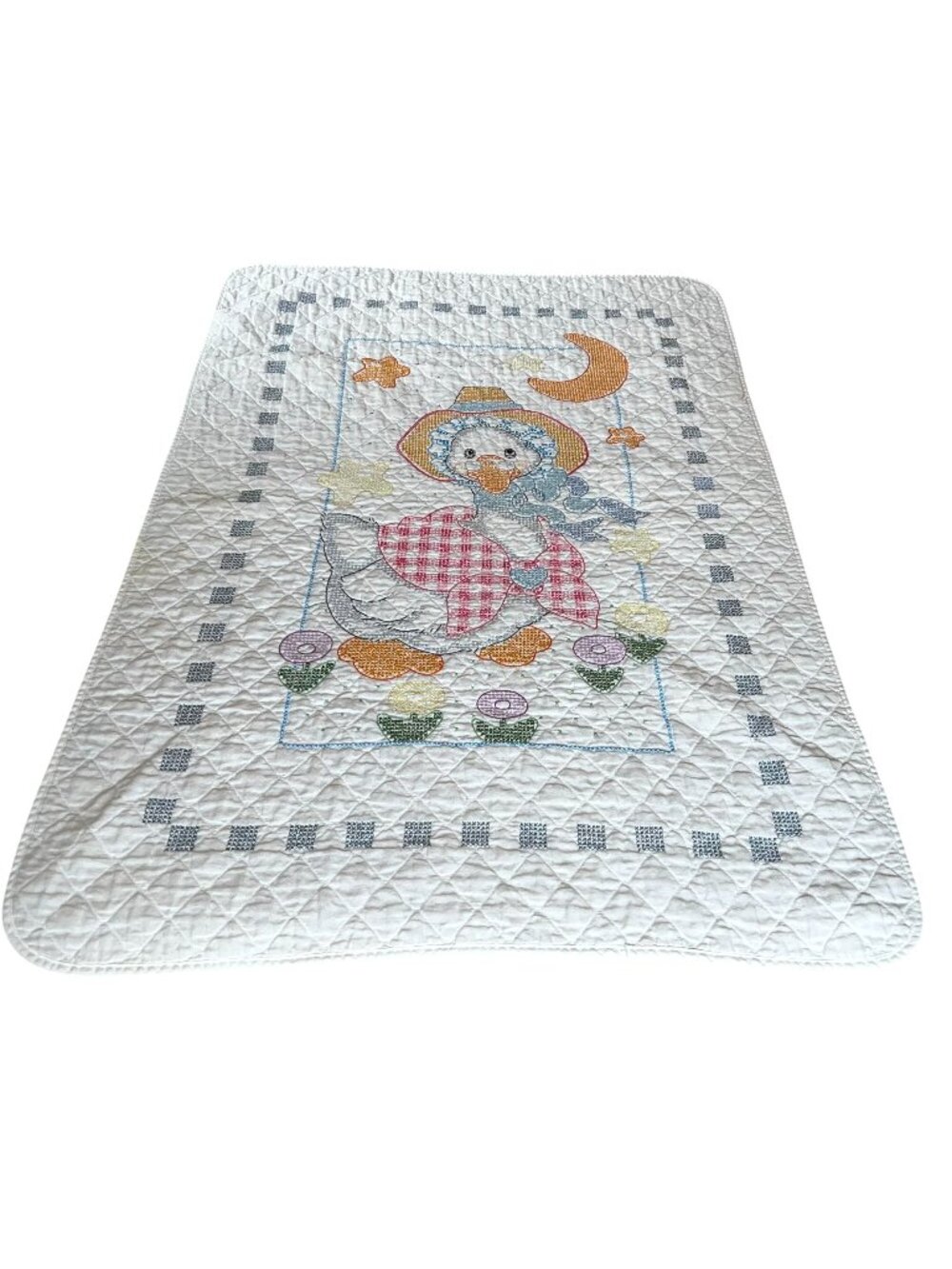 Handmade Quilted Baby Blanket Embroidered Mother Goose Design Fairy Tale Nursery